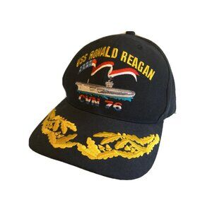 USS Ronald Reagan CVN 76 Navy Baseball Cap Adjustable Snapback Black & Gold Embr